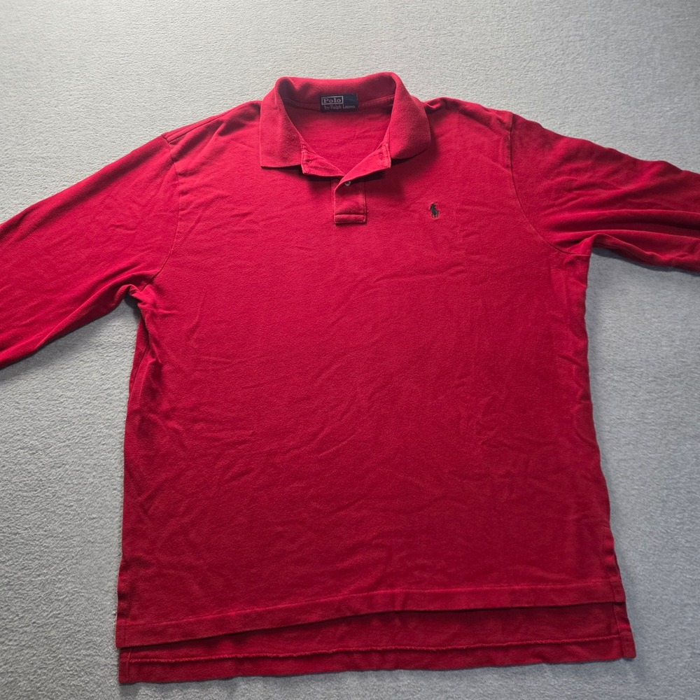 Polo Ralph Lauren Long Sleeve Polo Shirt Mens XL Red Cotton Pony Logo Ribbed